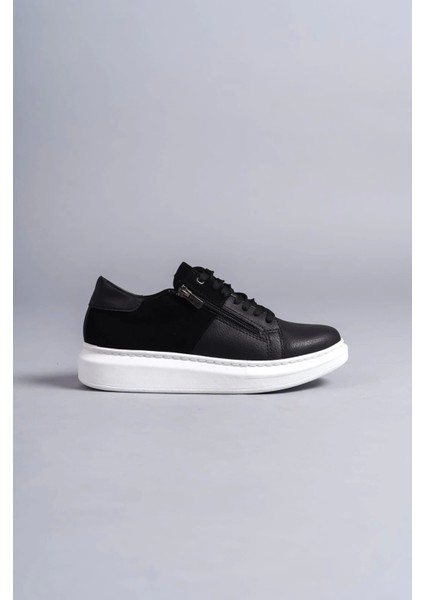 Saklı Moda SLW155 Warrior Bağcıklı ve Fermuarlı Cilt Süet Erkek Günlük Sneaker Ayakkabı Bt Siyah