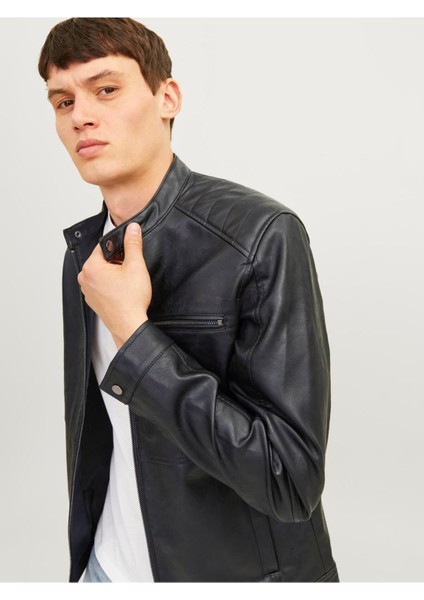 Erkek Deri Ceket Siyah 12261196 Jjedylan Pu Bıker Jacket fiyatları