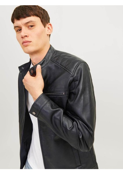 Erkek Deri Ceket Siyah 12261196 Jjedylan Pu Bıker Jacket indirimleri