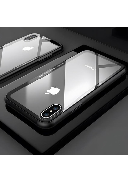 Apple iPhone Xs Max 6.5 Kılıf Kenarları Silikon Arka Kısım Temperli Cam Craft Kılıf