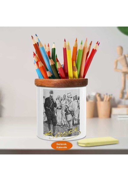 Cephede Üniformalı Kemal Atatürk Ahşap Seramik Kalemlik-1912 fiyatları