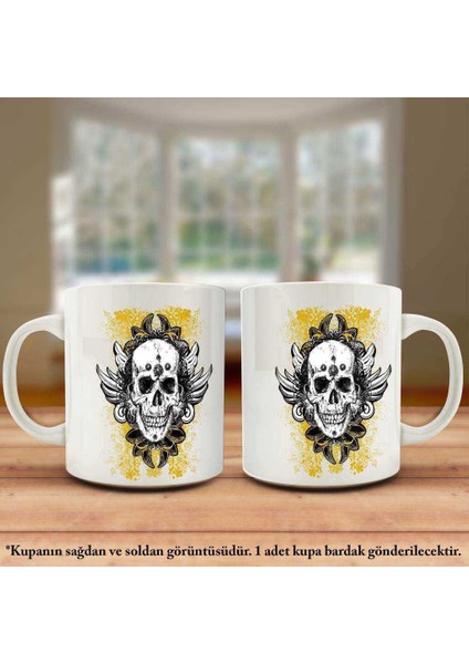 Tüylü Kuru Kafa iskelet - Kupa Bardak - Hediyelik