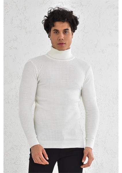 Fitilli Balıkçı Trender Erkek Kazak 6619 Ekru