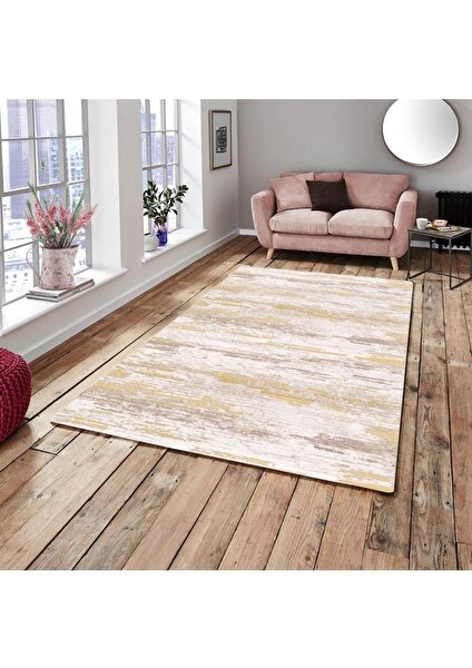 Carpet Cover Sarı Firuze Model Lastikli Kadife Halı Örtüsü