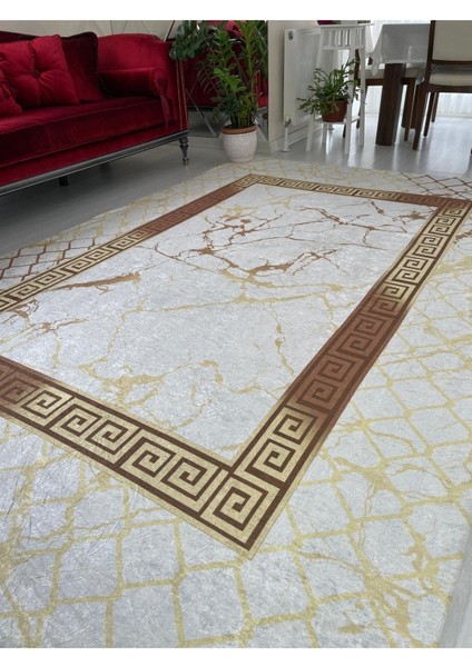 Carpet Cover Yeni Gold Piramit Model Lastikli Kadife Halı Örtüsü