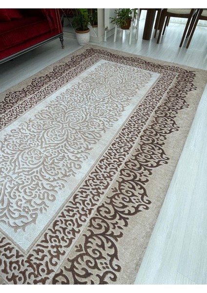 Carpet Cover Tarçın Model Ipek Kadife Lastikli Halı Örtüsü/kılıfı