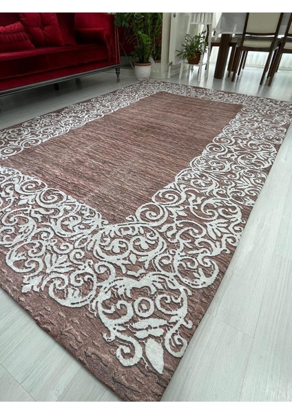 Su Yolu Kahve Model Kadife/İpek Lastikli Halı Örtüsü/Kılıfı
