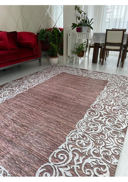 Su Yolu Kahve Model Kadife/İpek Lastikli Halı Örtüsü/Kılıfı