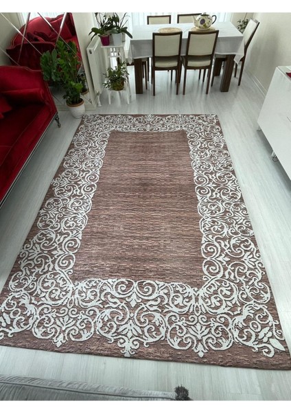Su Yolu Kahve Model Kadife/İpek Lastikli Halı Örtüsü/Kılıfı