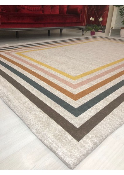 Carpet Cover Yeni Renkli Çerçeve Model Lastikli Kadife Halı Örtüsü