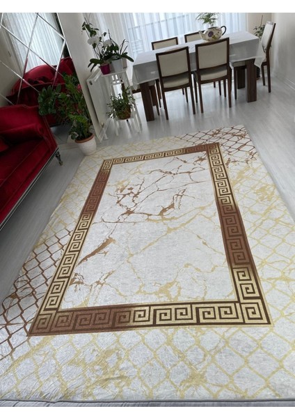 Carpet Cover Yeni Gold Piramit Model Lastikli Kadife Halı Örtüsü