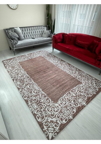 Carpet Cover Suyolu Kahve Model Lastikli Kadife Halı Örtüsü