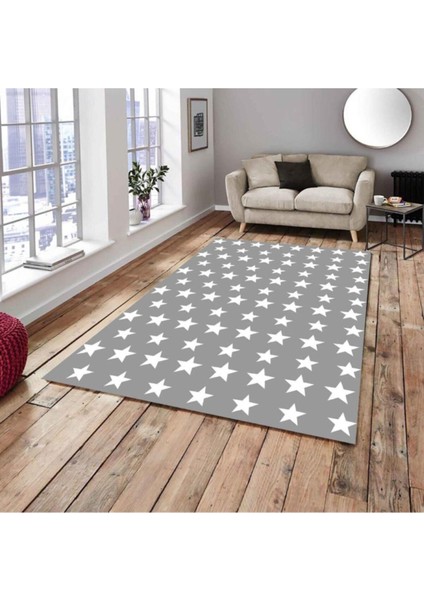 Carpet Cover Gri Yıldızlı Model Lastikli Halı Örtüsü