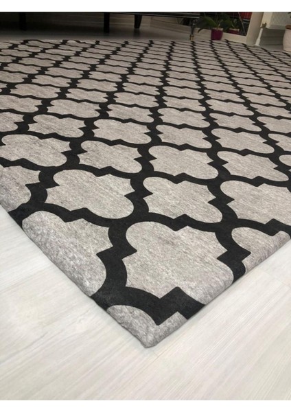 Carpet Cover Damla Siyah Füme Model Ipek Kadife Lastikli Halı Örtüsü