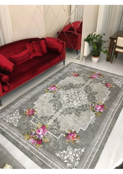 Carpet Cover Modern Desen Lastikli Kadife Halı Örtüsü