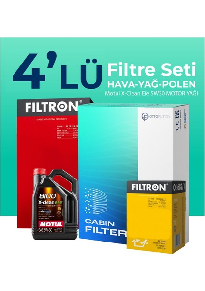 Mini Cooper Countryman 1.6 Dizel Filtre Bakım Seti Motul Motor Yağlı (2010-2016) 4 Lü