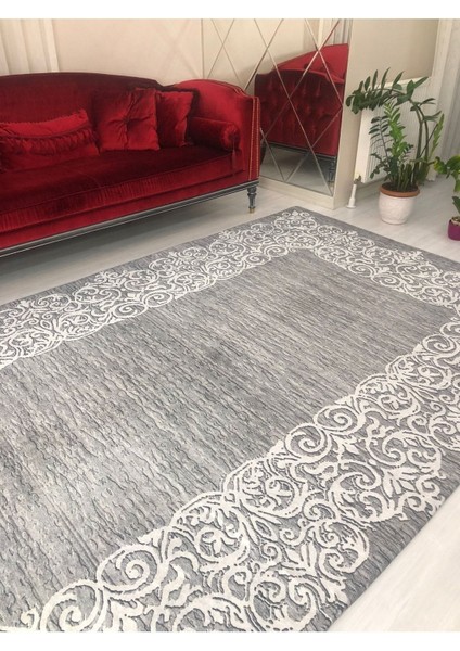 Carpet Cover Suyolu Gri Model Lastikli Kadife Halı Örtüsü