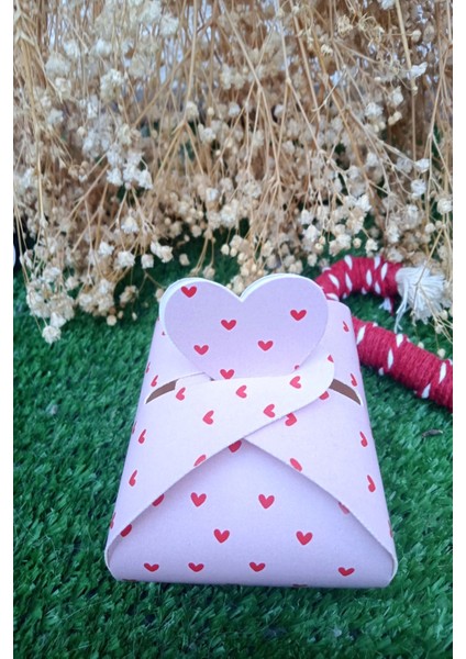 25 Adet Pembe Kırmızı Model Kalpli Şeker Kutusu -Nikah Şekeri - Hediye Kutusu - Kına Hediye - Bride