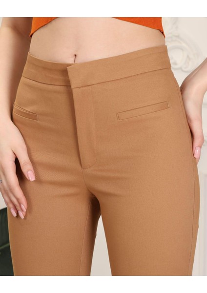 -2008 Kadın Dar Paça Klasik Pantalonu Ön Fleto Cep Detaylı Normal Bel