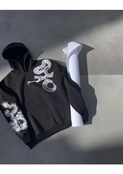 Uzun Kol Kapşonlu Baskılı Sweatshirt - Siyah fiyatları