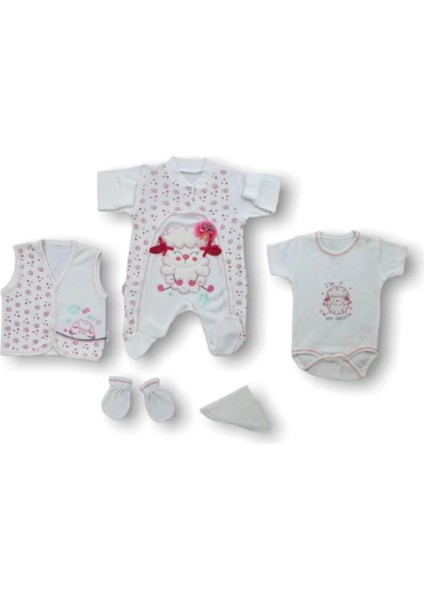 Kuzucuk Nakışlı Cotton Antibakteriyel 5li Zıbın Takımı Hastane Çıkışı