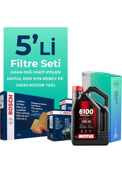 Volvo S80 1.6 Dizel Filtre Bakım Seti Motul Motor Yağlı (2013-2015) 5 Li