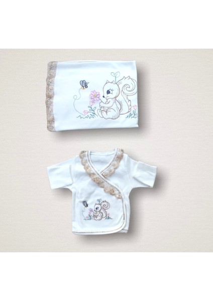 Minik Sincap Nakışlı Cotton Antibakteriyel 10LU Zıbın Takımı Hastane Çıkışı