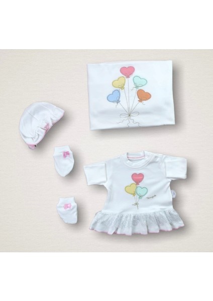 Kalpli Uçan Balon Nakışlı Cotton Antibakteriyel 10LU Zıbın Takımı Hastane Çıkışı