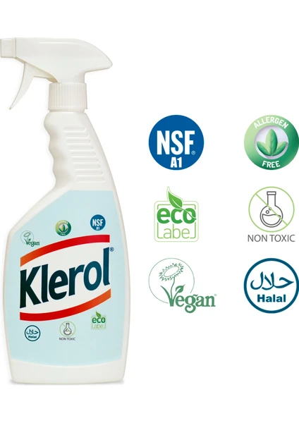 KLEROL Bulaşık Yıkama ve Yüzey Temizlik Spreyi Anti Alerjik, Alkolsüz, Vegan, Ecolabel, Helal Sertifikalı