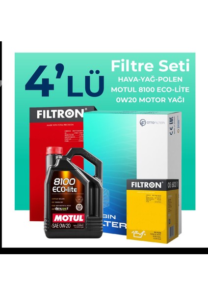 Toyota Yaris 1.0 Filtre Bakım Seti Motul Motor Yağlı (2011-2014) 4 Lü