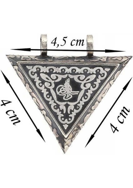 925 Ayar Gümüş Üçgen Içi Açılabilen Tuğra Muskalık Gümüş Kolye T6007 (7272)