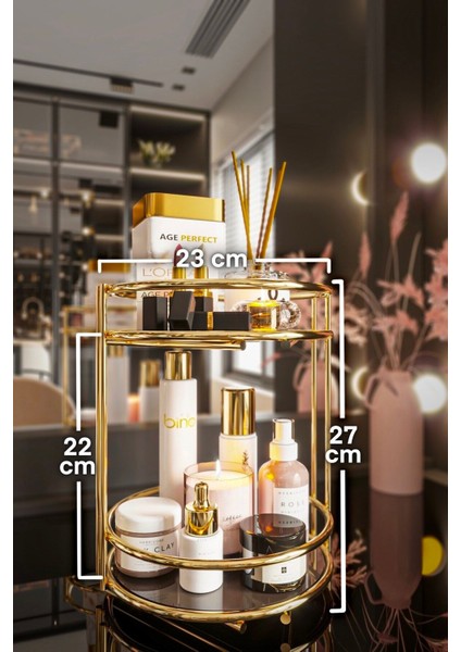 Tekno Trust Banyo Kozmetik Takı Düzenleyici Çok Amaçlı Organizer 2 Katlı Servis Sunum Tepsisi Ikramlık Gold fiyatları