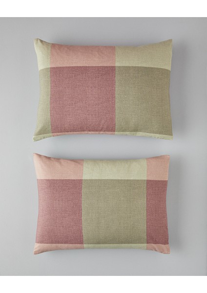 Textured Plaid Kolay Ütülenir 2'li Yastık Kılıfı 50X70 cm Yeşil-Mürdüm