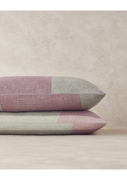 Textured Plaid Kolay Ütülenir 2'li Yastık Kılıfı 50X70 cm Yeşil-Mürdüm