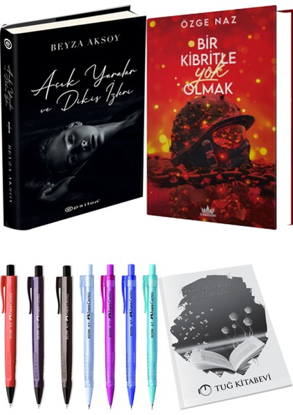 Bir Kibritle Yok Olmak 2 Ciltli Özge Naz ve Açık Yaralar ve Dikiş Izleri Ciltli Beyza Aksoy 2li Set