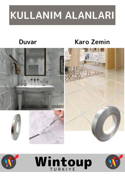 Premium Seri Uzun Ömürlü Ekstra Güçlü Su Geçirmez Fayans Arası Şerif Derz Bant 1 cm x 50 Metre 2 Adt