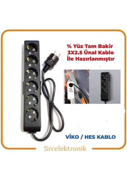 Multi-Let 6 Li Ünal Kablolu Siyah (1 ile 10 Metre Arası) Topraklı Çocuk Korumalı Uzatma ( 3x2.5 Ünal Kablo Tam Bakır) Ttr Kablo Tseli HO5VV-F