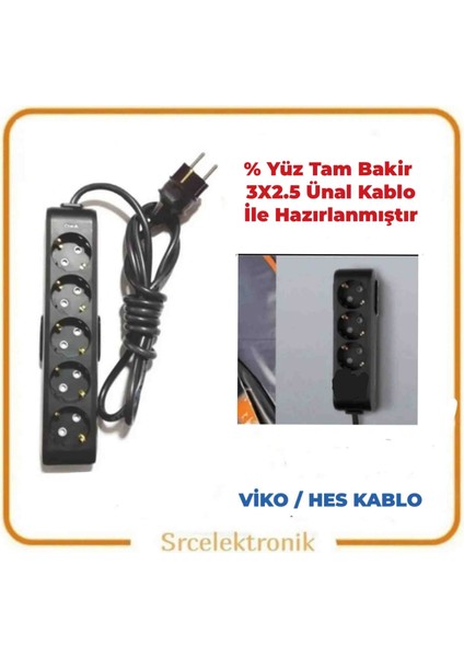 Multi-Let 5 Li Ünal Kablolu Siyah (12 ile 40 Metre Arası) Topraklı Çocuk Korumalı Uzatma ( 3x2.5 Ünal Kablo Tam Bakır) Ttr Kablo Tseli HO5VV-F