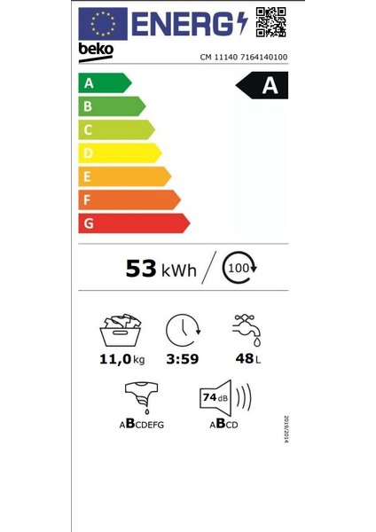 cm 11141 A Enerji Sınıfı 11 kg 1400 Devir Çamaşır Makinası