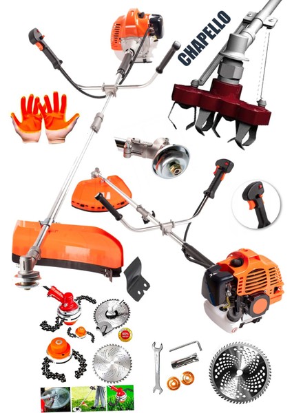 Kömürsüz Motor 20HPX Çelik Krom Piston Benzinli Ot Çalı Çim Biçme Makinası - Yan Tırpan + Chapello Set fiyatları