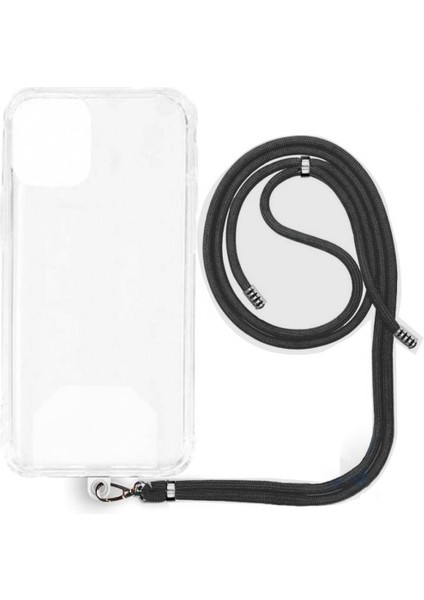 iPhone 16 Plus Ip Askılı Şeffaf Silikon Kılıf Siyah