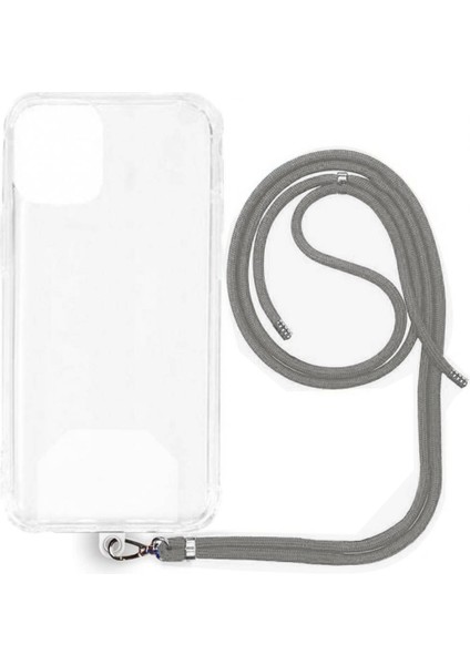 iPhone 16 Pro Ip Askılı Şeffaf Silikon Kılıf Gri