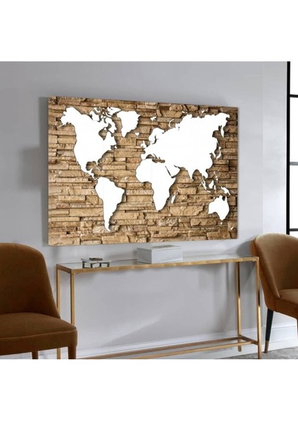 Harita Desenli Dekoratif Şık Hd Baskı Kanvas Tablo