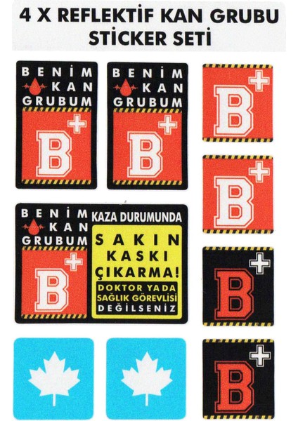 Çınar Extreme® B Rh+ (Pozitif) Kaskımı Çıkartma Yazılı 7 Parçalı Reflektif Kan Grubu Sticker Seti