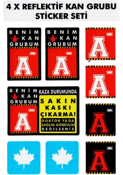 Çınar Extreme® A Rh- (Negatif) Kaskımı Çıkartma Yazılı 7 Parçalı Reflektif Kan Grubu Sticker Seti