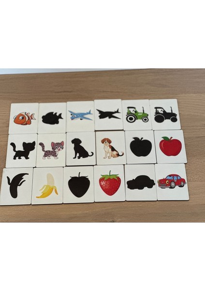 Gölge Eşleme Kartı Ahşap Oyun, Eğitici Oyuncak, Montessori Eğitim Oyuncak Oyuncak