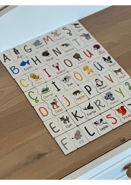 Puzzle Harf Hayvan Eşleme Kartı, Eğitici Oyuncak, Montessori Eğitim Oyuncak, Motor Zeka Oyuncak