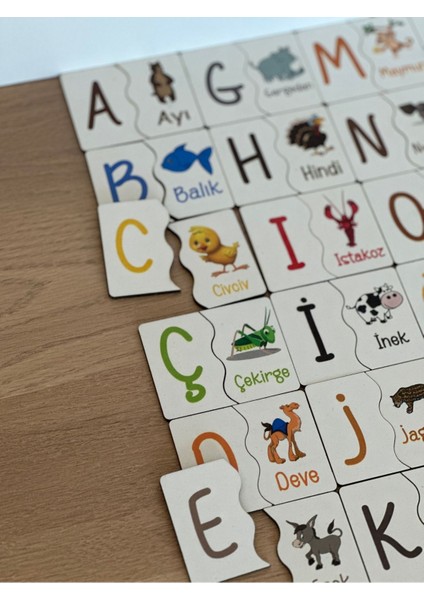 Puzzle Harf Hayvan Eşleme Kartı, Eğitici Oyuncak, Montessori Eğitim Oyuncak, Motor Zeka Oyuncak