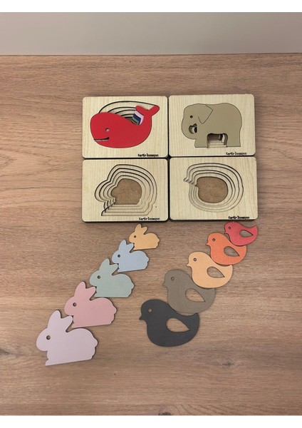 Katmanlı Puzzle 4lü Eğitici Tak-Çıkar Set Montessori Set Puzzle Eğitici Oyuncak 4lü Set Katmanlı