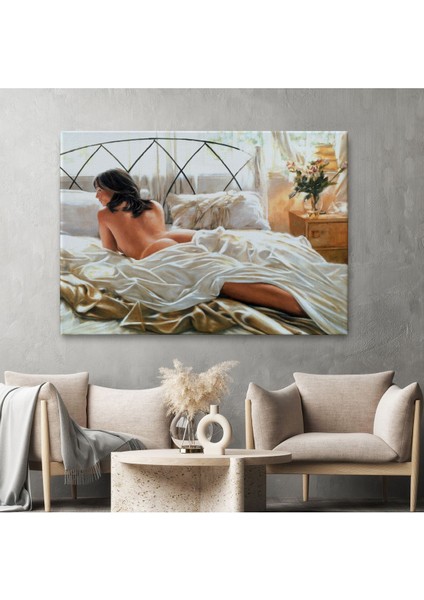 Yataktaki Güzel Kadın Dekoratif Duvar TABLOSU-6607